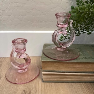 Vintage Set of 2 Fostoria No. 2630 Century Candlesticks in Pink