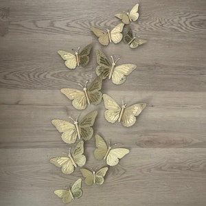 Set of 12 Boho Vintage Gold Colored Metal 3D Butterflies Butterfly Wall