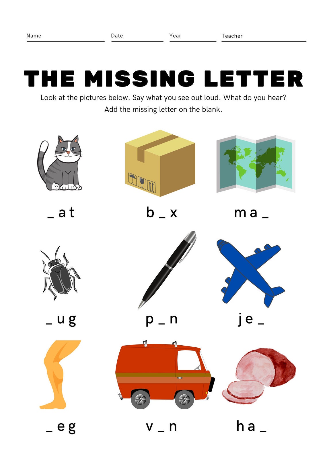 The Missing Letter CVC Worksheet Classroom Printable Etsy