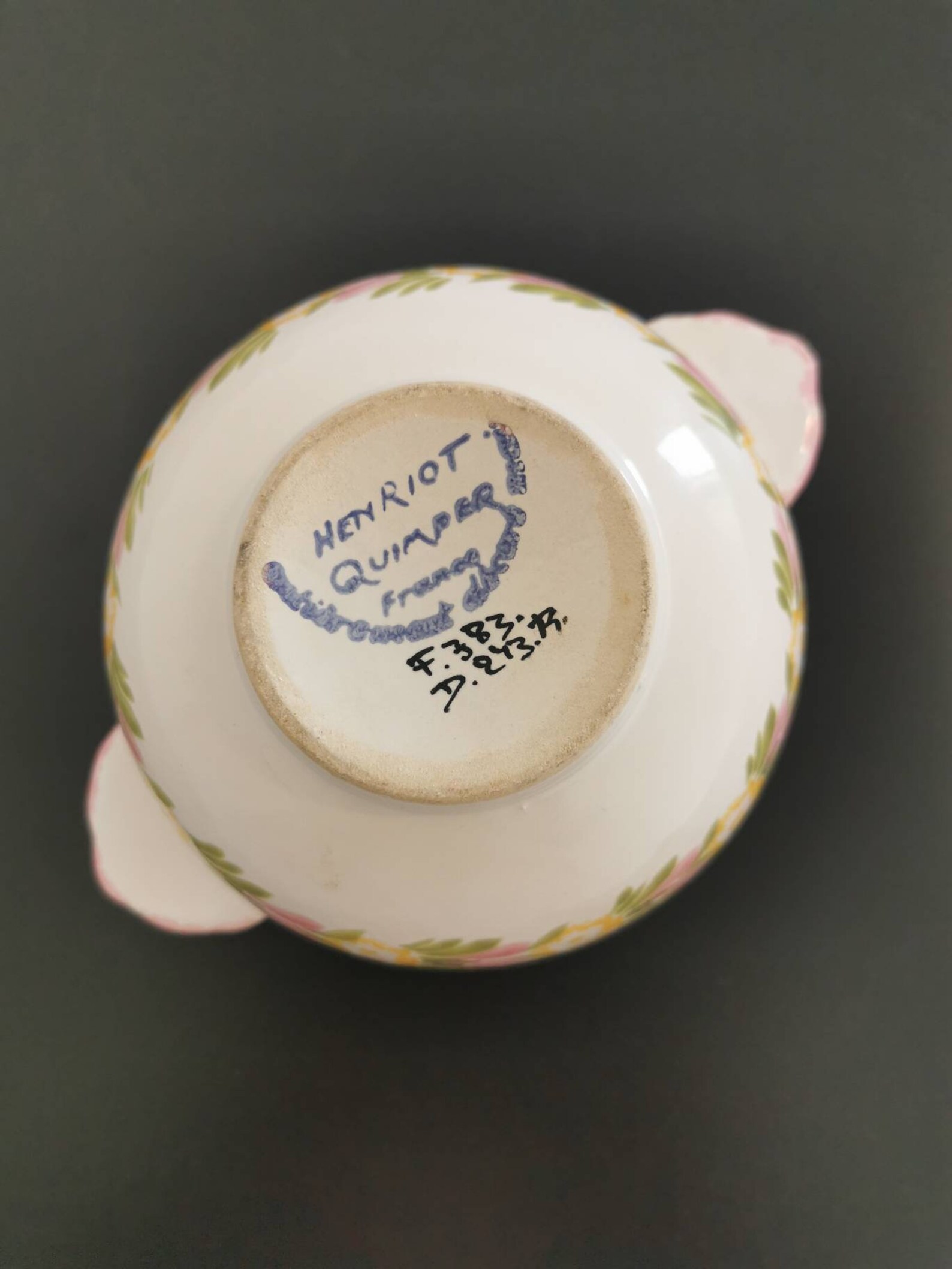 Henriot Quimper hand decorated pink & green floral breton Etsy