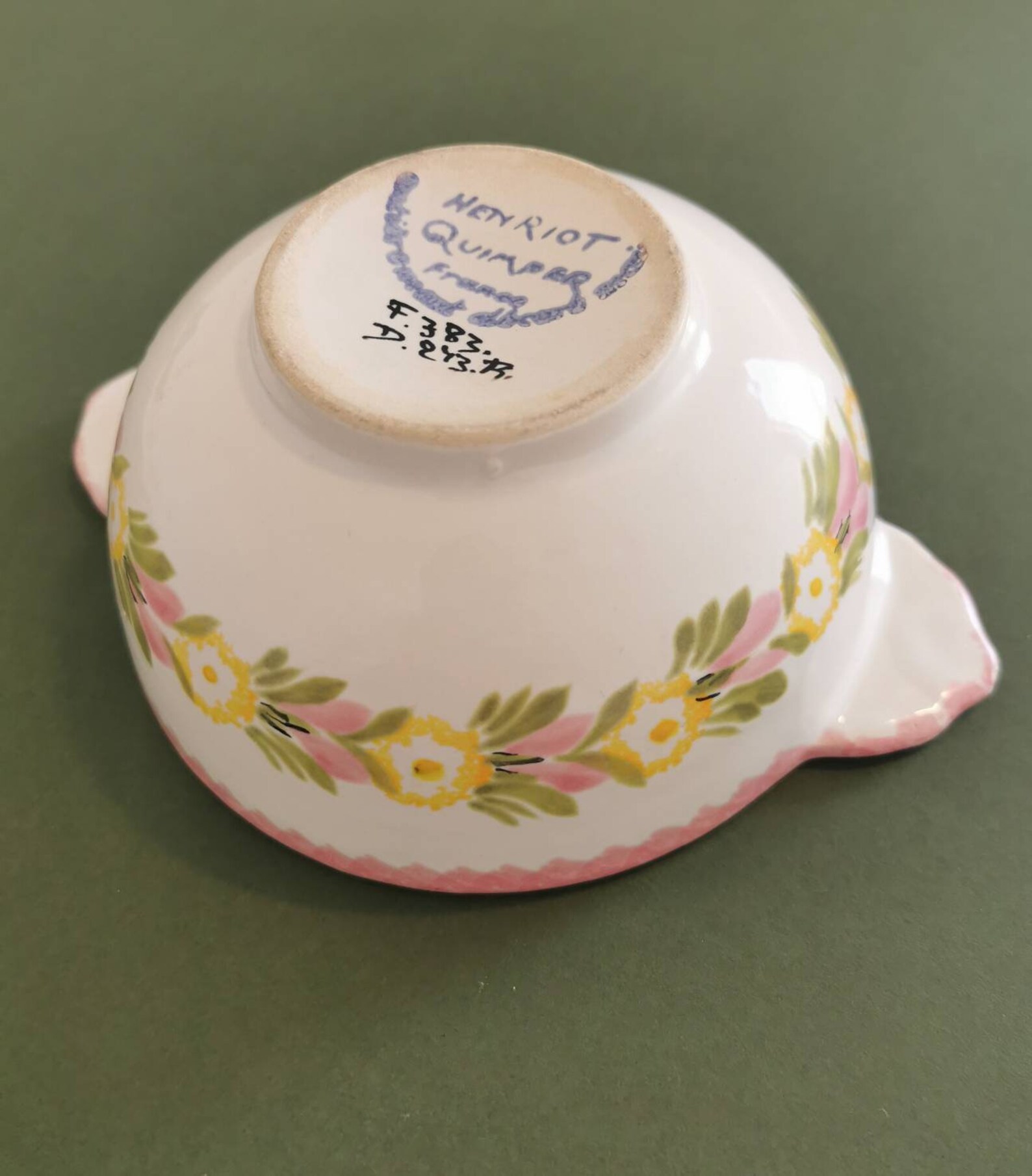 Henriot Quimper hand decorated pink & green floral breton ...