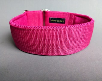 Bequemes Hundehalsband Pink, extra breit 5cm mit weicher Polsterung, Zugstopp verstellbar, sicheres Stoffhalsband, schlicht und elegant
