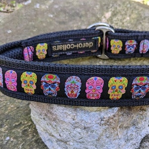 Halloween hundhalsband med vaddering, justerbart martingalehalsband med dödskallemönster, 3 cm brett dödskallemönster, present till hundar