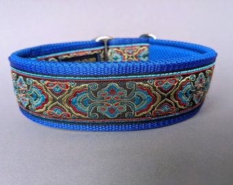 Hundehalsband extra breit 4 cm mit weicher Polsterung, Zugstopp blau, stufenlos verstellbar Martingale mit Tragekomfort, stabil und leicht