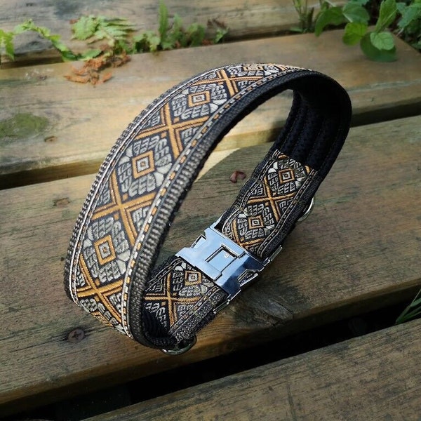 Hundehalsband mit Alu-Klickverschluss, gepolstert, extra breit 4 cm, einstellbar, olive-gold, Glitzer-Effekt, dog collar