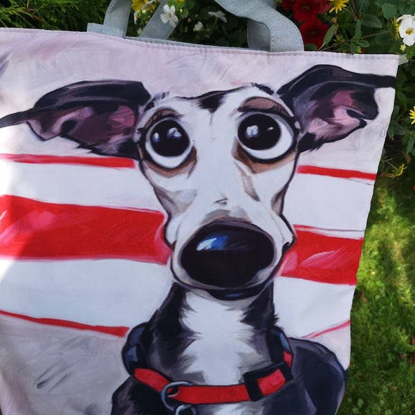 Handtasche-Windhundmotiv, Schultertasche mit süßem Hundemotiv, bedruckt, faltbar, Stofftasche, Einkaufstasche