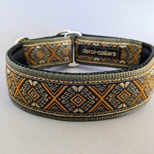 Dog collar extra wide 4 cm, softly padded, yellow brown gold pull stop, infinitely adjustable martingale with wearing comfort