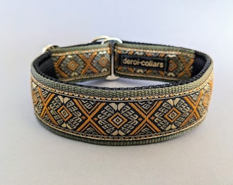 Dog collar extra wide 4 cm, softly padded, yellow brown gold pull stop, infinitely adjustable martingale with wearing comfort