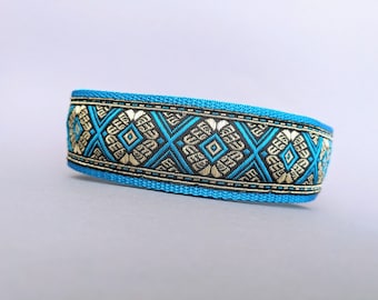 Stylish extra-wide (4 cm) martingale dog collar with soft padding, adjustable, secure, lightweight & sturdy, turquoise