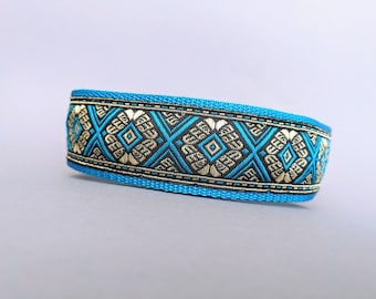 Stylish pull stop dog collar extra wide 4 cm with soft padding, adjustable, secure martingale, light & stable, turquoise