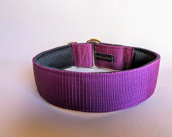 Comfortable dog collar extra wide 5 cm with soft padding, purple adjustable pull stop, safe fabric collar, simple and elegant