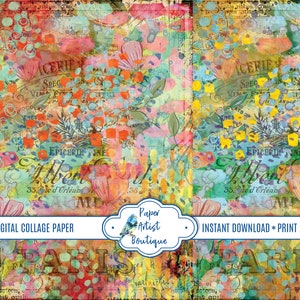 Collage Paper Digital Printable For Scrapbooking Junk Journals Mixed Media Art Etc. Letter Size 2 Sheets