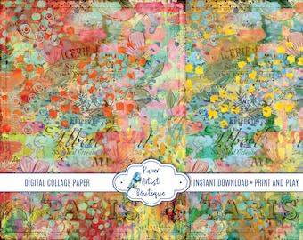 Collage Paper: Printable Scrapbook Ephemera, Mixed Media Art (Digital Download)