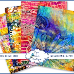 Papier collage imprimable, quatre feuilles pour scrapbooking, journaux indésirables, techniques mixtes, art.