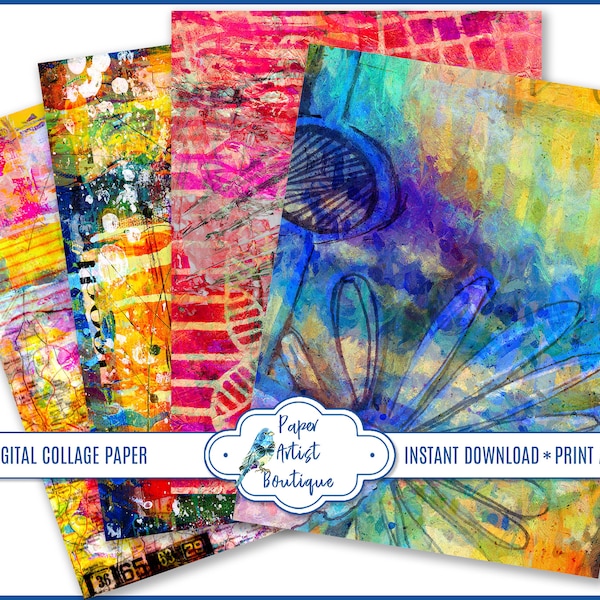 Printable Collage Paper Four Sheets For Scrapbooking Junk Journals Mixed Media Art.