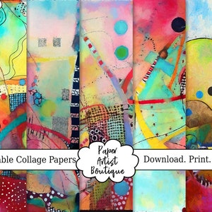 Abstract Collage Paper Pack 5 Sheets Colorful Printable For Scrapbooking Junk Journals Mixed Media Art.