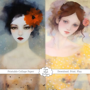 Pretty Girls Collage Paper Mixed-Media Art, FIVE Sheets of Printable Collage Paper For Scrapbooking, Card Making, Collage etc. SET 1