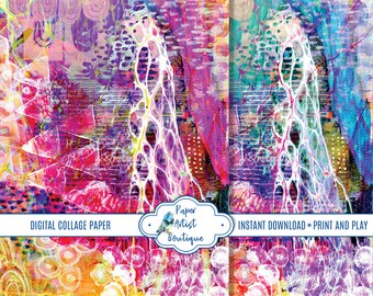 Printable Collage Paper Designed By Artist For Scrapbooking Junk Journals Mixed Media Art Etc. Letter Size 2 Sheets