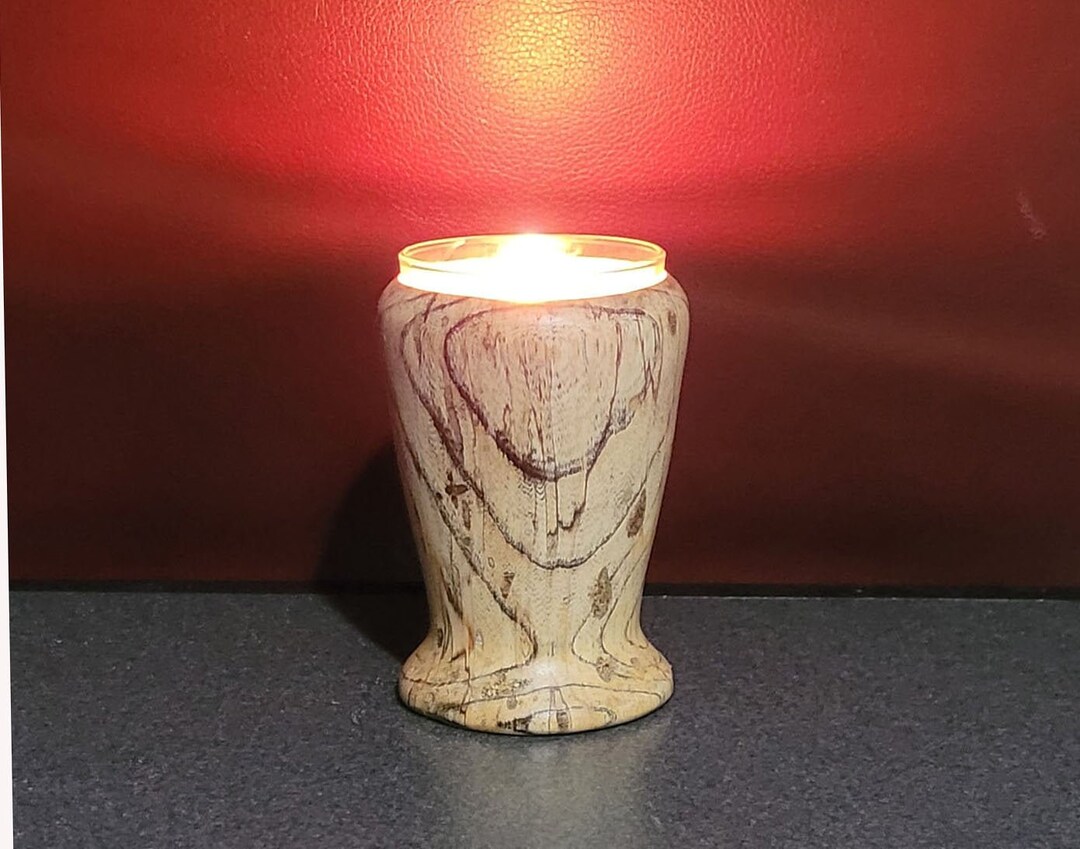 Candle Holder Large, Hand Turned, Wooden spalted Maple With 8oz. Hand