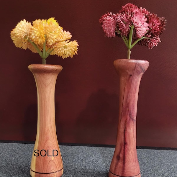 Bud Vase  Hand Turned Red Cedar with Water Reservoir   Modern Style  Sold Individually