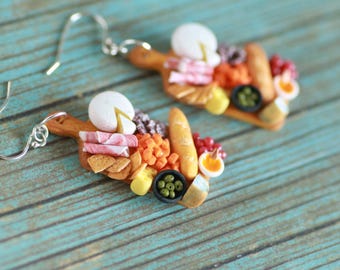 Cheese Charcuterie board clay earrings, 925 sterling silver jewelry, pure titanium, thanksgiving earrings, party earrings, hypoallergenic.