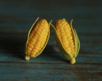 Corn on the Cob Clay Earrings, 925 sterling silver jewelry, pure titanium, hypoallergenic, garden earrings