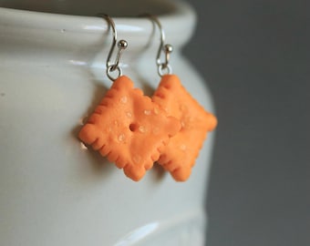 Realistic Cheese Cracker Dangle Earrings, Sterling Silver/Titanium Hooks