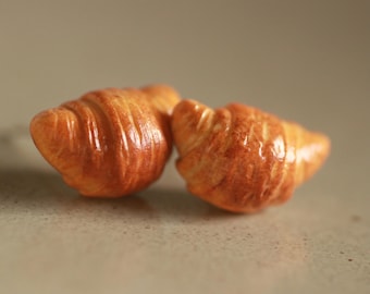 Croissant Stud clay Earrings, 925 sterling silver, pure titanium, miniature food jewelry, Hypoallergenic.