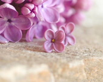 Lilac Clay Earrings, Hypoallergenic Floral Studs