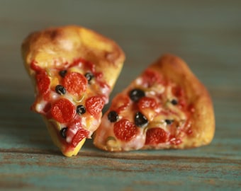 Pepperoni Pizza Clay Earrings, 925 Sterling Silver Hooks, Pure Titanium Hooks, Hypoallergenic.