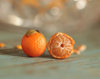 Mandarin orange clay earrings, tangerine fruit, minimalist earrings, unique  earrings, food clay earrings, hypoallergenic, nickel free