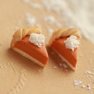 Pumpkin pie earring clay earrings, 925 sterling silver, Pure Titanium, Thanksgiving Fall Jewelry. Hypoallergenic.