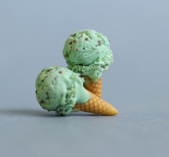 Mint Chocolate Chip Ice Cream Earrings, 925 sterling silver, titanium earrings, Hypoallergenic Food Jewelry