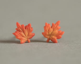 Maple Leaf Clay Earrings, 925 Sterling Silver Posts, Pure Titanium Posts, Fall Jewelry, Hypoallergenic.
