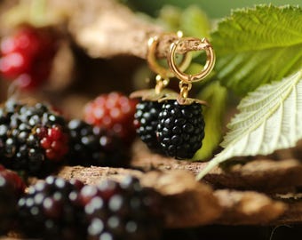 Miniature Blackberry Clay Earrings, 18k Gold Plated, Hypoallergenic