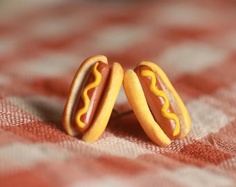 Hotdog Clay Earrings, 925 Sterling Silver, Stud Earrings, Pure Titanium, Hypoallergenic.