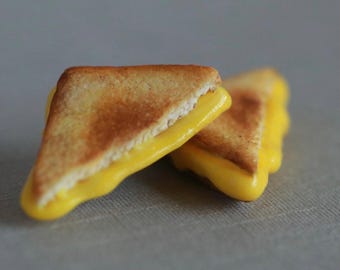 Grilled cheese sandwich clay earrings, 925 sterling silver, Pure Titanium, Miniature Food Jewelry, Hypoallergenic.