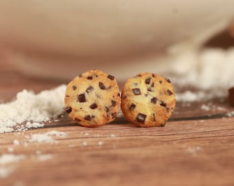 Miniature Chocolate Chip Cookie Stud Earrings, 925 sterling silver, pure titanium, Hypoallergenic.