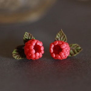 Raspberry clay earrings, fruit clay earrings, minimalist earrings, unique  earrings, food clay earrings, hypoallergenic, nickel free