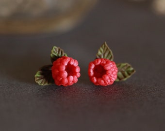 Raspberry clay earrings, fruit clay earrings, minimalist earrings, unique  earrings, food clay earrings, hypoallergenic, nickel free