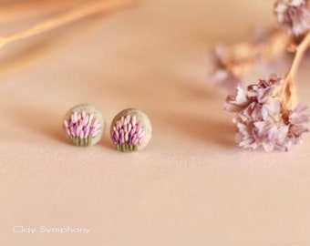 Lavender Floral Clay Stud Earrings, 925 sterling silver, pure titanium, Hypoallergenic