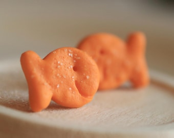 Fish Cracker Clay Earrings, 925 sterling silver, Pure Titanium,Miniature Food Jewelry, Hypoallergenic.