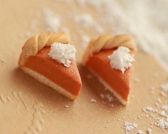 Pumpkin Pie Earrings, 925 Sterling Silver, Thanksgiving Studs