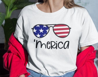 Camisa Merica, Camisa 4 de julho, 4 de julho, Camisa de óculos Merica, Camisa de óculos 4 de julho, Camisa unissex Merica, Camisa feminina Merica,