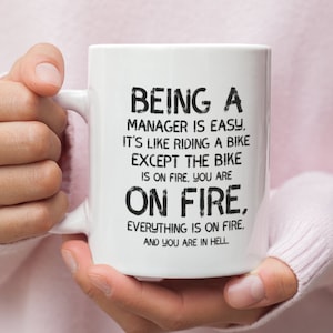 Manager zijn is gemakkelijke mok, grappige manager mok, nieuwe manager mok, het is als rijden op een fiets grappige koffie mok