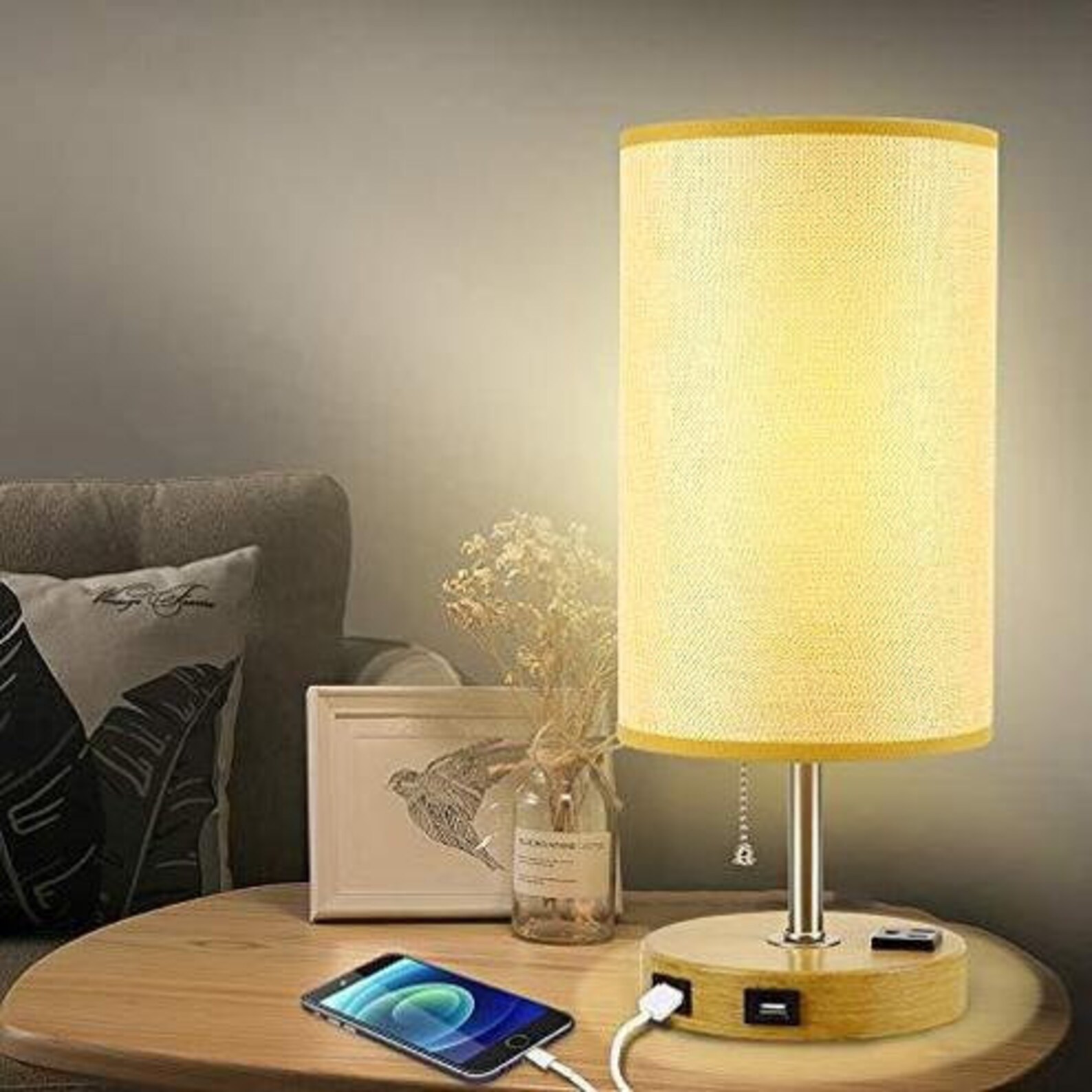 Table Lamp Nightstand Lamp with 2 USB Charging Port and AC Etsy