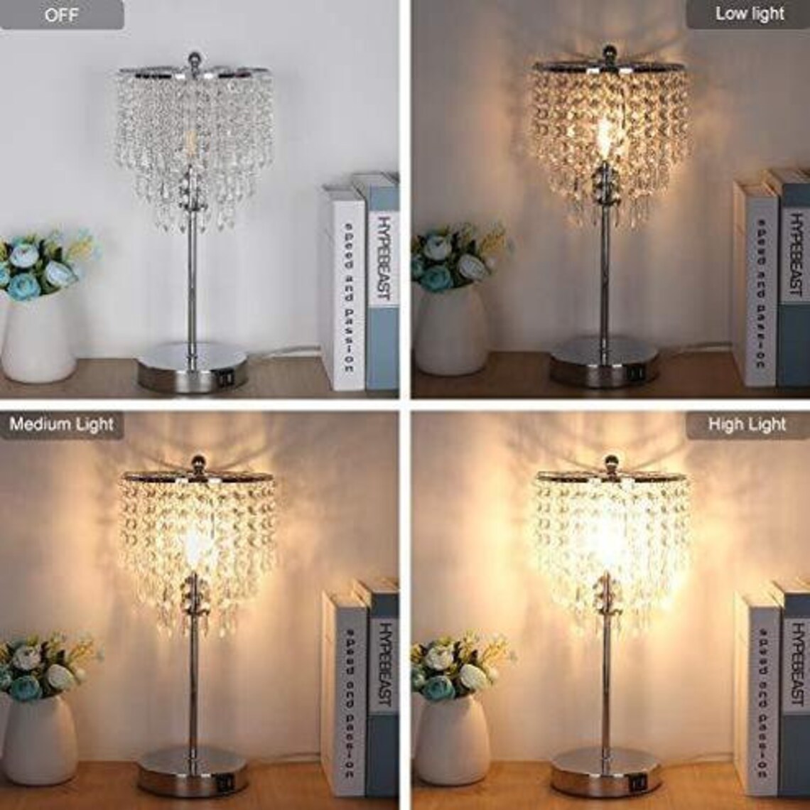 Touch Control Crystal Table Lamp With Dual USB Charging Ports Etsy
