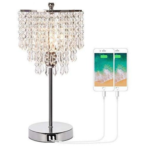 Touch Control Crystal Table Lamp With Dual USB Charging Ports Etsy