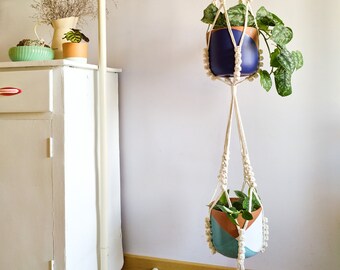 Double Macrame Plant Hanger: Boho Indoor Garden Decor