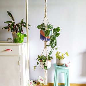 double macrame plant hanger for hanging plant, pot holder for indoor garder, boho decor, large pot holder, garden decor, plant lover gift